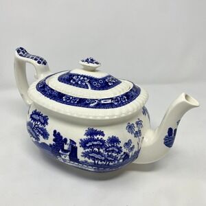 Vintage Spode Blue Tower Teapot Lidded Gadroon Edge Old Mark Copeland *Read*